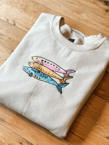 Embroidered Fish Sweatshirt | Colorful Sardine Crewneck | Coastal Unisex Pullover | Marine Life Gift | Fishing Sweater | Ocean Lover Apparel